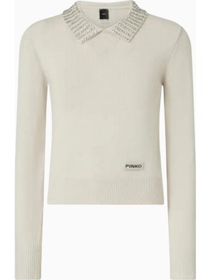 Pinko Ventotene Embellished Sweater Lüks,taş Detaylı Gümüş Renk Triko