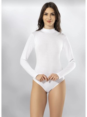 Kota 6181 Kadın Yarım Boğazlı Uzun Kol Çıtçıtlı Body Tekli