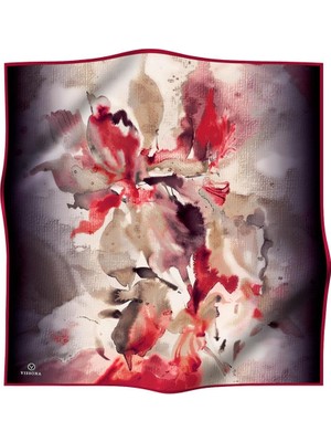 Vissona %100 Twill Ipek Suluboya Çiçek Desenli Hardal - Bordo Renkli 90X90 Eşarp Dikim Şekli : El Dikişi