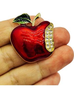 BB Bi Butik Shop Kristal Taşlı Isırılmış Elma Broş