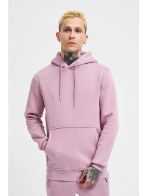 Machinist Erkek Regular Basic Kapüşonlu Sweatshirt Kirli Pembe