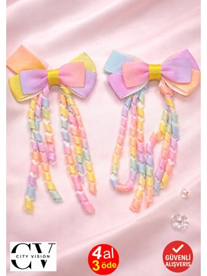 Pastel Renkli Kurdele Fiyonk Bebek Tokası – Yumuşak ve Zarif Çiftli Set 8 cm