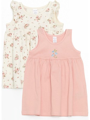 Lc Waikiki Yeni Sezon Çiçekli Penye Pileli Kız Bebek Elbise 2'li