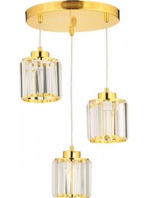 Avonni AV-7013-383-3Y-S Gold Kaplama Modern Avize E27 Metal Kristal 30 cm
