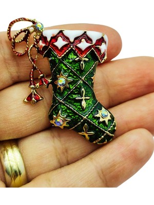 BB Bi Butik Shop Zarif Yeşil Yılbaşı Çorabı Broş