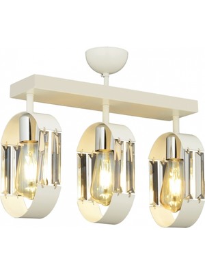Avonni AV-7013-380-3S-B Beyaz Boya Modern Avize E27 Metal Kristal 30X12 cm