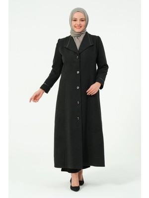 Goncagül Kadın Büyük Beden Astarlı Erkek Yaka Düğmeli Kışlık Anne Kaşe Manto