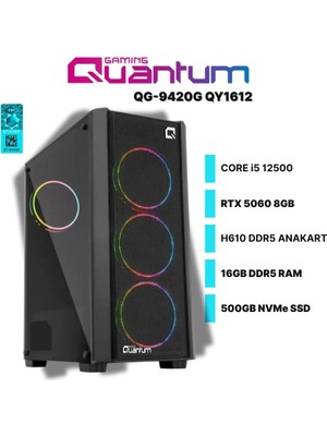 Quantum Gaming QG-9420G QY1612 Intel I5-12500 16GB Ddr5 500GB Nvme SSD Rtx 5060 8gb Freedos Gaming Desktop