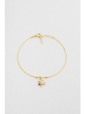 So CHIC K Harfi 18 Ayar Sarı Altın Kaplama 19 cm Gümüş Nazar Bileklik