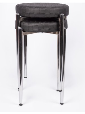 Ekip Metal Tabure Konikli 2 Adet Deri Siyah