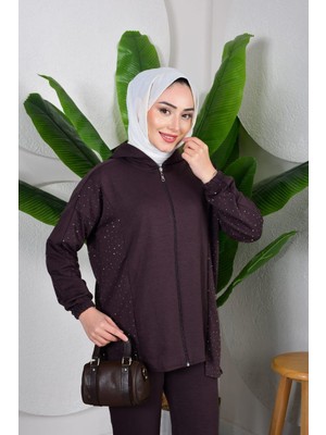 Trendparis Kapüşonlu ve Fermuarlı Yanları Taş Detaylı Ikili Takım