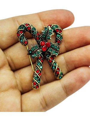 BB Bi Butik Shop Vintage Yılbaşı Şeker Kamışı Broş