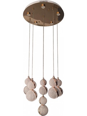 Avonni AV-7028-CRS103-5+1YV Sarı Kaplama Modern Avize LED Metal Pleksi 60 cm