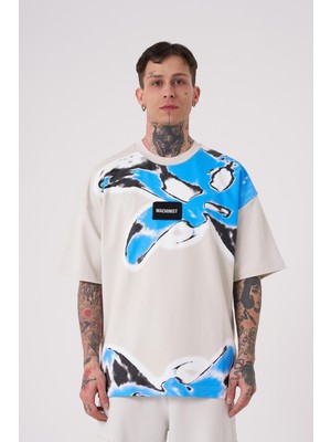 Machinist Erkek Lotus Flower Baskılı Oversize Tişört Uzay Grisi