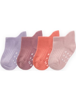 Cigit Dört Lü Abs Baskılı Bebe Patik 0-12 Ay Lila,yavruağzı,pudra,gül Kurusu