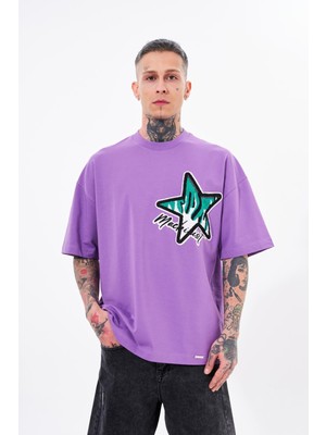 Machinist Erkek Macstar Nakışlı Oversize Tişört Mor