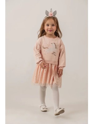 Eray Kids Kız Çocuk Unicorn Baskılı Tütülü Taç Dahil, Günlük, Doğum Günü ve Bayramlık Elbise