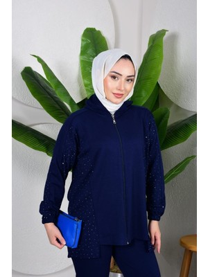 Trendparis Kapüşonlu ve Fermuarlı Yanları Taş Detaylı Ikili Takım