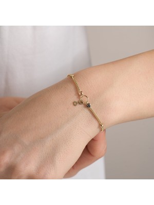 Gold Marley 14 Ayar Renkli Taşlı Minimal Altın Kolye