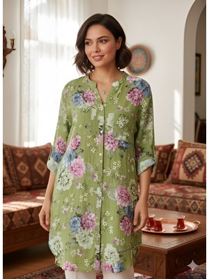 Kadın Orjinal Italyan Çiçek Desenli Kısa Gömlek Elbise