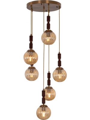 Avonni AV-1923-6ET Eskitme Kaplama Modern Avize E27 Metal Ahşap 40 cm