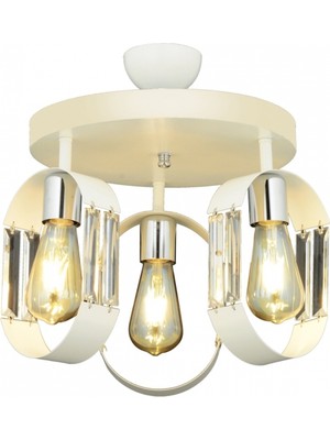 Avonni AV-7013-380-3Y-B Beyaz Boya Modern Avize E27 Metal Kristal 40 cm