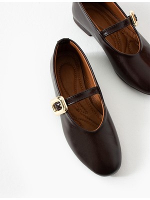 Nmoda Kadın Babet Ayakkabı Altın Tokalı Şık Hafif Ortopedik Ses Yapmaz Taban