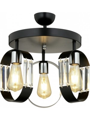 Avonni AV-7013-380-3Y-BSY Siyah Boya Modern Avize E27 Metal Kristal 40 cm