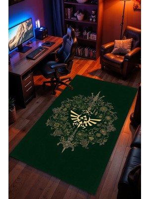 Charmbi The Legend Of Zelda Desenli Kaymaz Taban Makinede Yıkanabilir Gaming Oyuncu Gamer Genç Odası Halısı