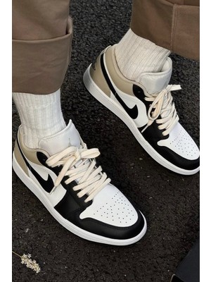 Nike Air Jordan 1 Low Leather Sneaker Hakiki Deri Erkek Spor Ayakkabı Siyah Krem