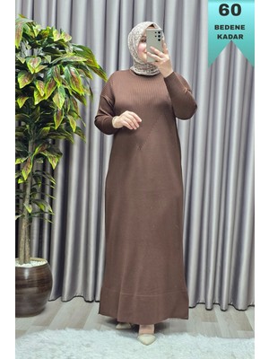 Elmas Tesettür Kadın Giyim Büyük Beden 2 Soğuk Triko Yelekli Fitilli Elbiseli Ikili Takım