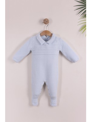 Kidello Mavi Kız Erkek Triko Tulum Yakalı | 0-3, 3-6, 6-9 Ay Bebek Tulum