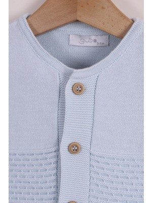 Kidello Mavi Erkek Bebek Pamuklu Triko Takım | Düğmeli Çizgi Örgü 3-6, 6-9, 9-12 Ay