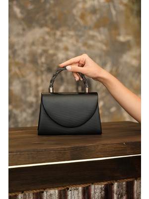 Roza Çanta Kadın Siyah Kumaş Abiye Taş Detaylı Sap Zincir Askı Dügün Gece Çantası