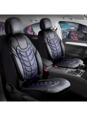 Castor Otomotiv Bmw 5 Serisi 525 Uyumlu Deri Oto Koltuk Kılıfı 5 Li Set Classy Serisi Siyah Mavi Nakışlı Renk
