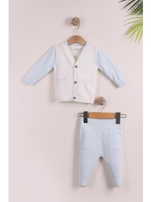 Kidello Mavi Erkek Bebek Cepli Arabalı Triko Hırka Takım 0-3, 3-6, 6-9 Ay