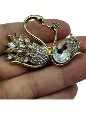 BB Bi Butik Shop Zarif Taşlı Kuğu Aşk Broşu