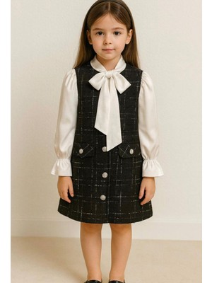 Yeni Sezon Bisiklet Yaka Fiyonk Detaylı Kız Çocuk Tüvit Elbise