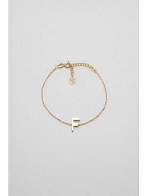 So CHIC My Story F Harfi 18 Ayar Sarı Altın Kaplama 18 Cm Gümüş Bileklik