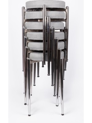 Ekip Metal Tabure Konikli 6 Adet Deri Gri