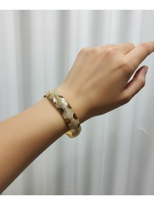 Kuyumcu Nurettin 10 gr (Gram) Yarım Daire Desenli Şarnel Bilezik 22 Ayar Altın Yatırımlık Işçiliksiz