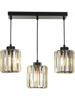 Avonni AV-7013-383-3S-BSY Siyah Boya Modern Avize E27 Metal Kristal 30X12 cm