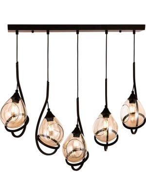 Avonni AV-1921-5Y-BSY Siyah Boya Modern Avize E27 Metal Cam 90X25 cm