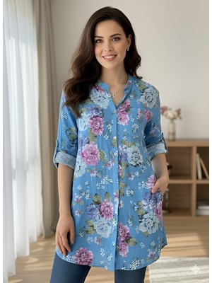 Kadın Orjinal Italyan Çiçek Desenli Kısa Gömlek Elbise