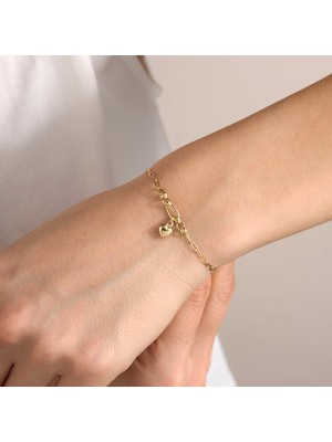 Gold Marley 14 Ayar Zarif Kalp Sallantılı Altın Bileklik