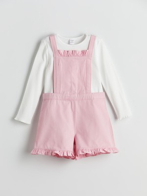 Lc Waikiki Yeni Sezon Bisiklet Yaka Uzun Kollu Basic Kız Çocuk Tişört ve Salopet