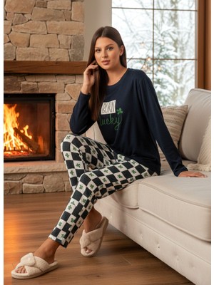 Remsa Kadın Termal Uzun Kol Pijama Takımı 4718 Petrol