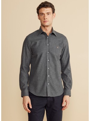 Brooks Brothers Slim Fit Klasik Yaka Antrasit Erkek Gömlek BBFW25MSH009