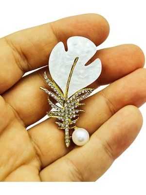 BB Bi Butik Shop Inci Detaylı Yaprak Broş