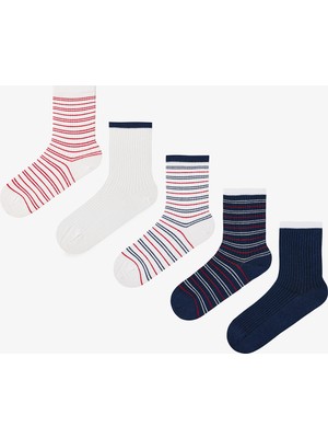 Penti Navy - Beyaz Marine Stripe 5'li Soket Çorap